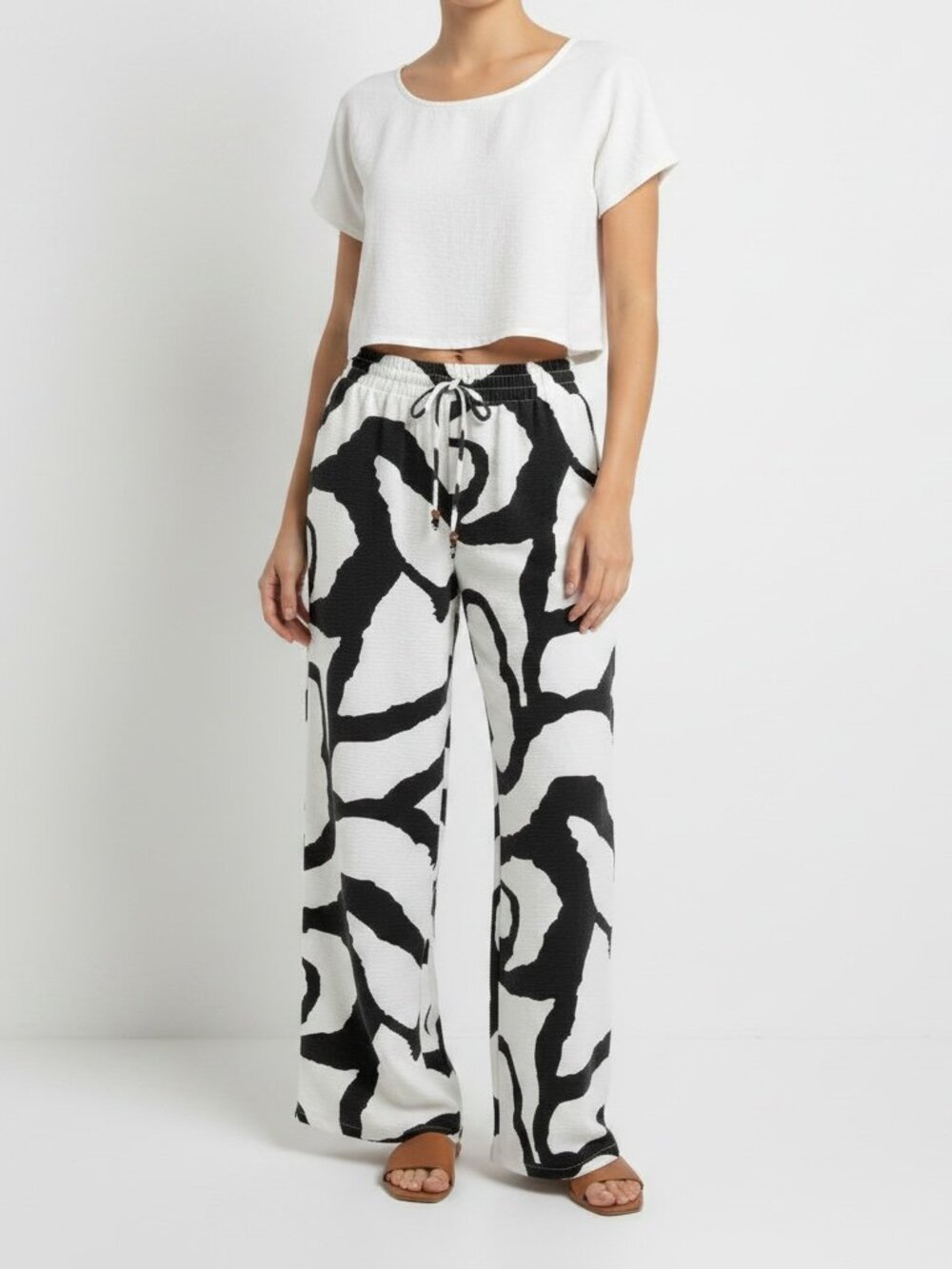 Jules & Leopold Black White Abstract Wide Leg Palazzo Pants XL